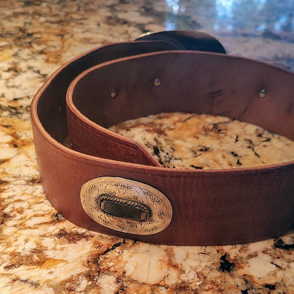 Chico's Brown Leather Belt with Silver-Tone Conchos - Picture 3 of 14